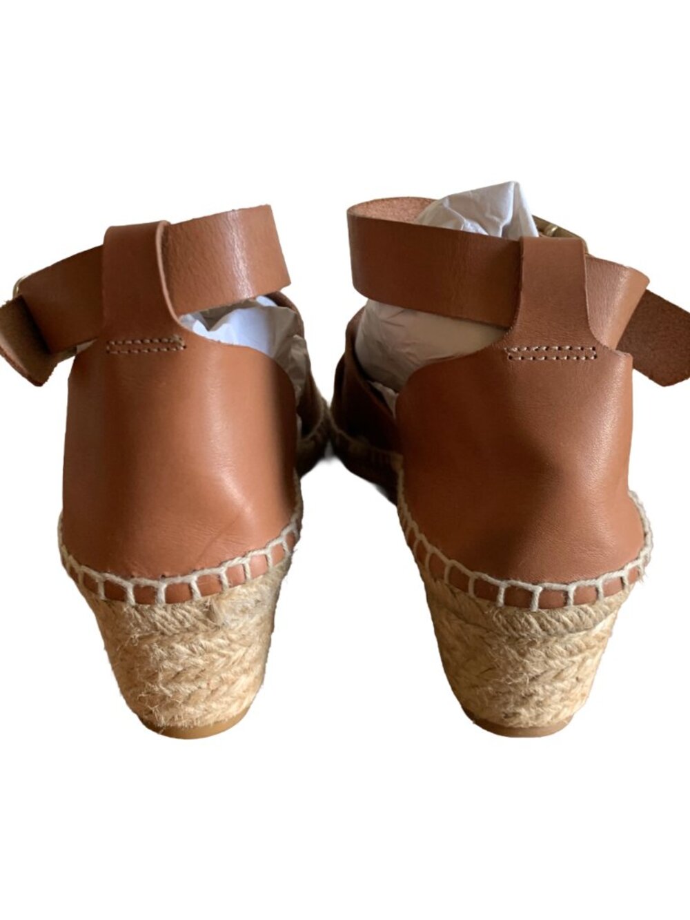 ERIC MICHAEL Tan Bridget Espadrille Ankle Wrap Wedge Leather Boho Sandals Sz 5.5 - Picture 4 of 9